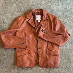 Ruff Hewn Western Tan 100% Leather Jacket Size Large